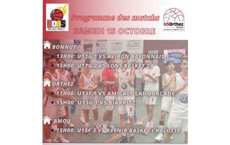 Programme des Matchs 15 et 16 Octobre