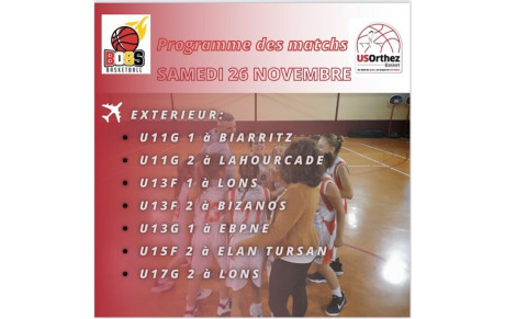 Programme des matchs 25 et 26 novembre 