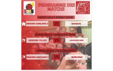 Programme des matchs 10 et 11 Décembre 2022